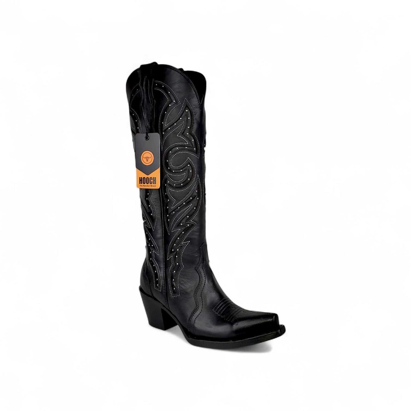 Hooch Boots Womens Snip Toe Tall Western Boot Luna – Black Genuine Leather