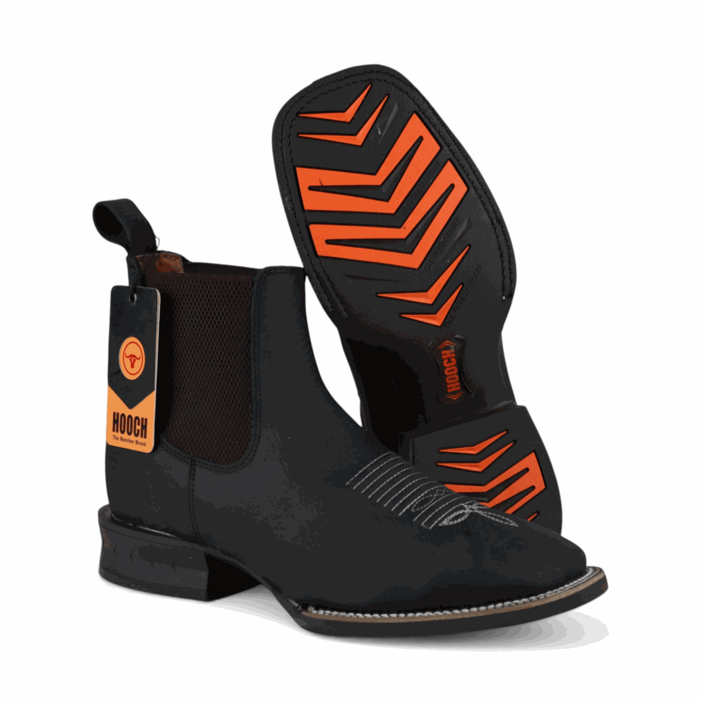 Hooch Boots Mens Wide Square Toe Botin Black – Lightweight Rubber Sole Leather Boots