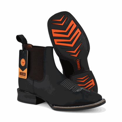 Hooch Boots Mens Wide Square Toe Botin Black – Lightweight Rubber Sole Leather Boots