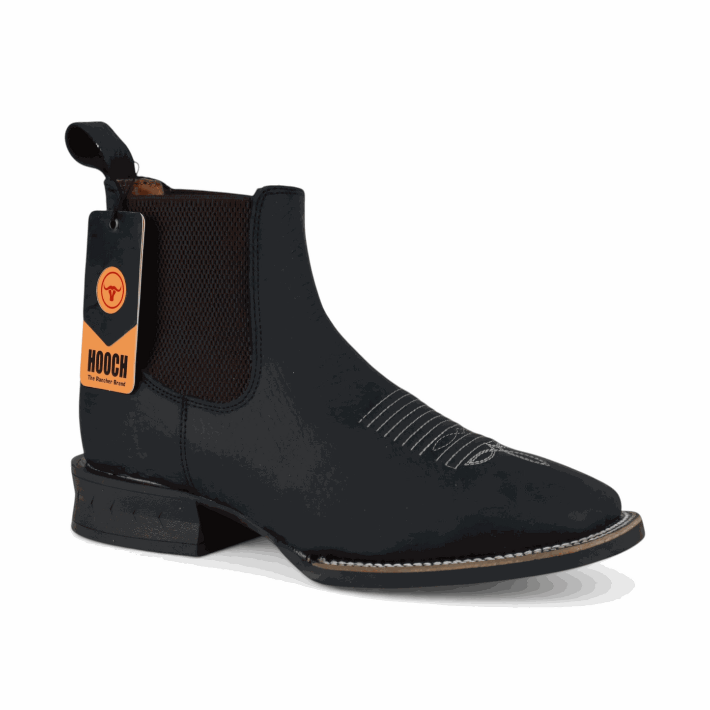 Hooch Boots Mens Wide Square Toe Botin Black – Lightweight Rubber Sole Leather Boots