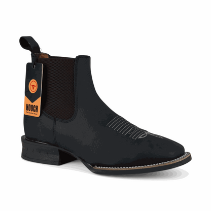 Hooch Boots Mens Wide Square Toe Botin Black – Lightweight Rubber Sole Leather Boots