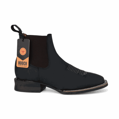 Hooch Boots Mens Wide Square Toe Botin Black – Lightweight Rubber Sole Leather Boots
