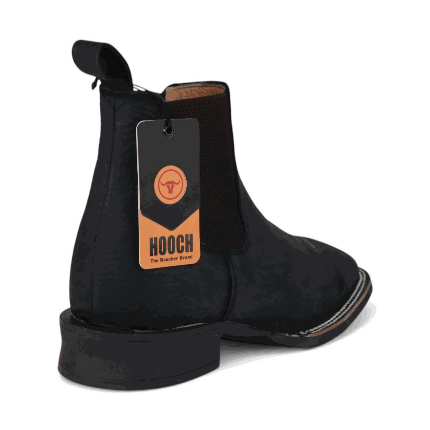 Hooch Boots Mens Wide Square Toe Botin Black – Lightweight Rubber Sole Leather Boots