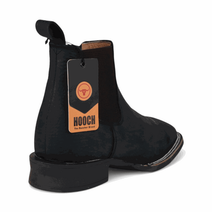Hooch Boots Mens Wide Square Toe Botin Black – Lightweight Rubber Sole Leather Boots