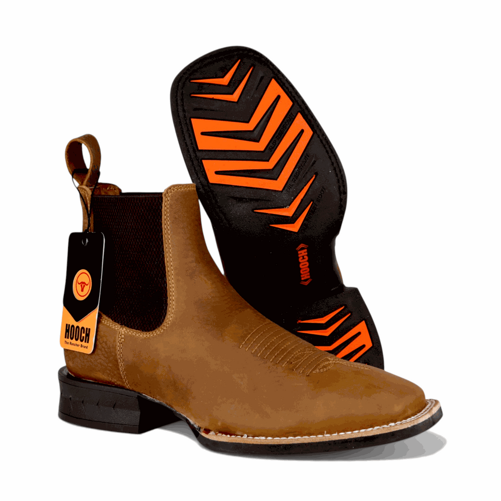 Hooch Boots Mens Wide Square Toe Botin Tan – Genuine Leather Western Boots