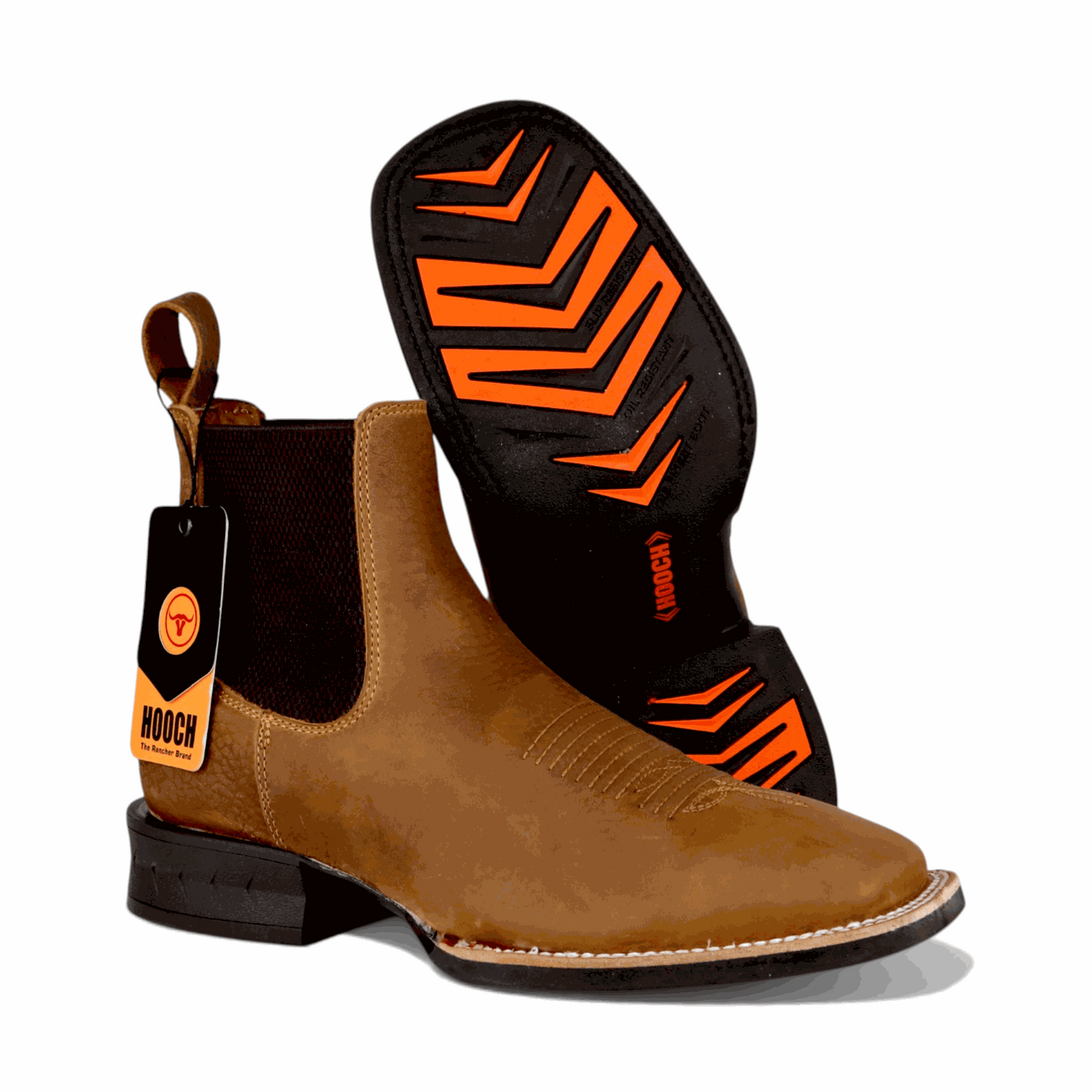 Hooch Boots Mens Wide Square Toe Botin Tan – Genuine Leather Western Boots