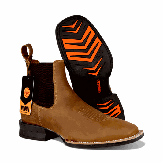 Hooch Boots Mens Wide Square Toe Botin Tan – Genuine Leather Western Boots