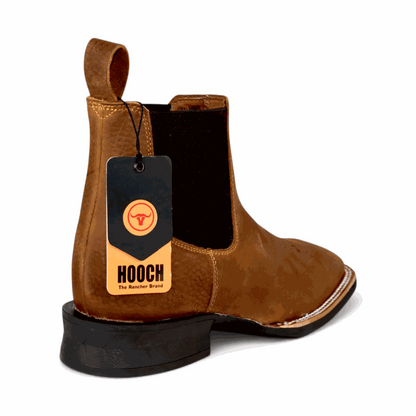 Hooch Boots Mens Wide Square Toe Botin Tan – Genuine Leather Western Boots
