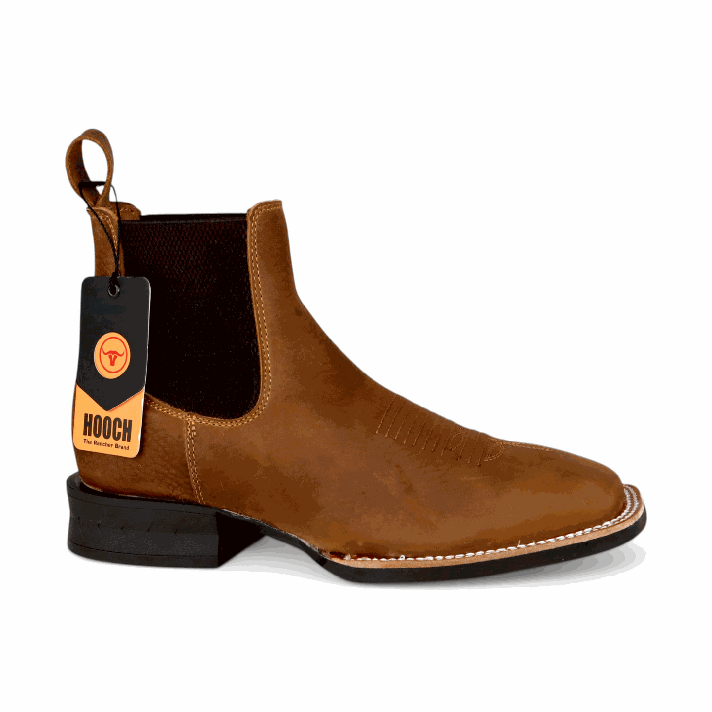 Hooch Boots Mens Wide Square Toe Botin Tan – Genuine Leather Western Boots
