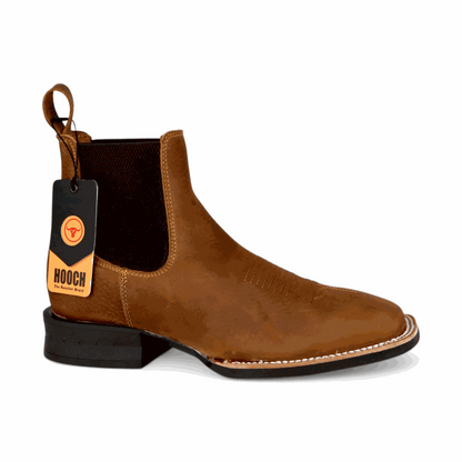 Hooch Boots Mens Wide Square Toe Botin Tan – Genuine Leather Western Boots