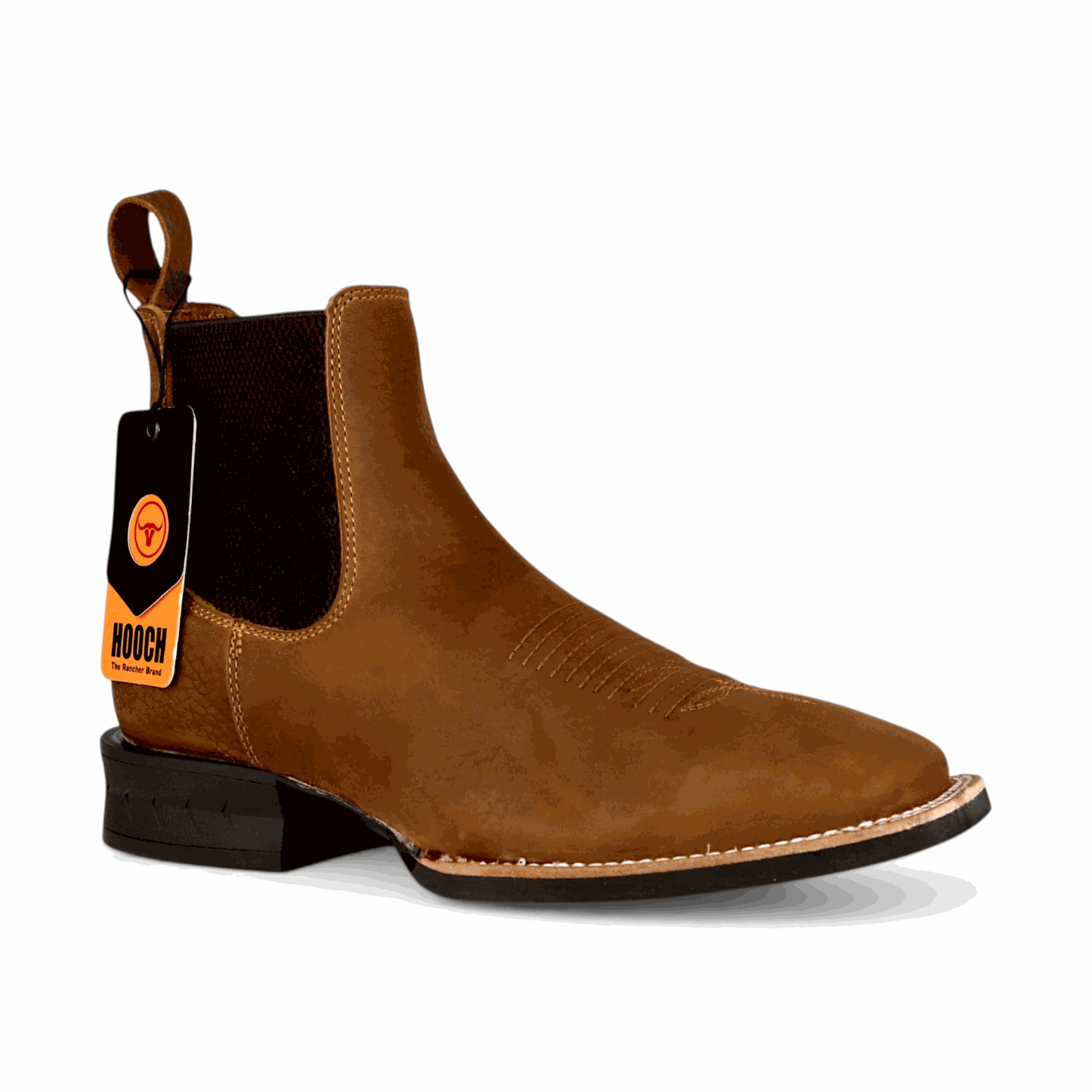 Hooch Boots Mens Wide Square Toe Botin Tan – Genuine Leather Western Boots