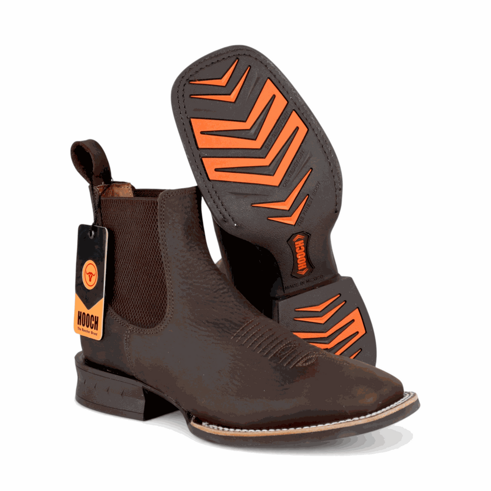 Hooch Boots Mens Wide Square Toe Botin Chocolate – Genuine Leather Western Boots