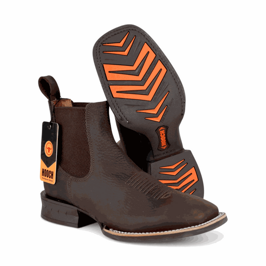 Hooch Boots Mens Wide Square Toe Botin Chocolate – Genuine Leather Western Boots