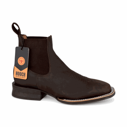 Hooch Boots Mens Wide Square Toe Botin Chocolate – Genuine Leather Western Boots