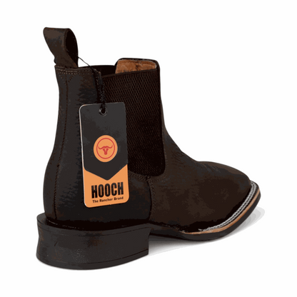 Hooch Boots Mens Wide Square Toe Botin Chocolate – Genuine Leather Western Boots