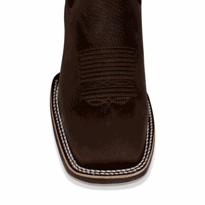 Hooch Boots Mens Wide Square Toe Botin Chocolate – Genuine Leather Western Boots