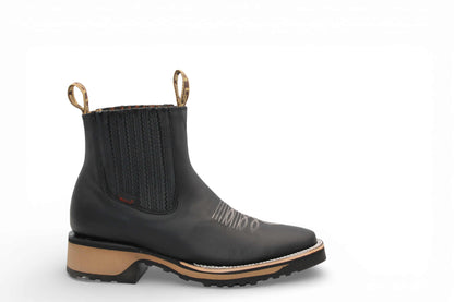 Hooch Boots Mens Crazy Leather Botin Boots Black – Lightweight Rubber Sole