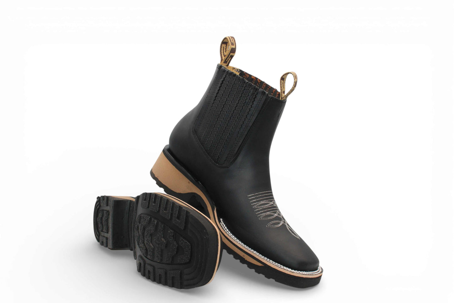 Hooch Boots Mens Crazy Leather Botin Boots Black – Lightweight Rubber Sole