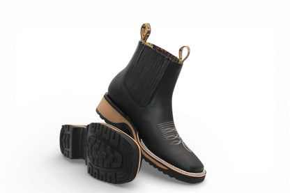 Hooch Boots Mens Crazy Leather Botin Boots Black – Lightweight Rubber Sole
