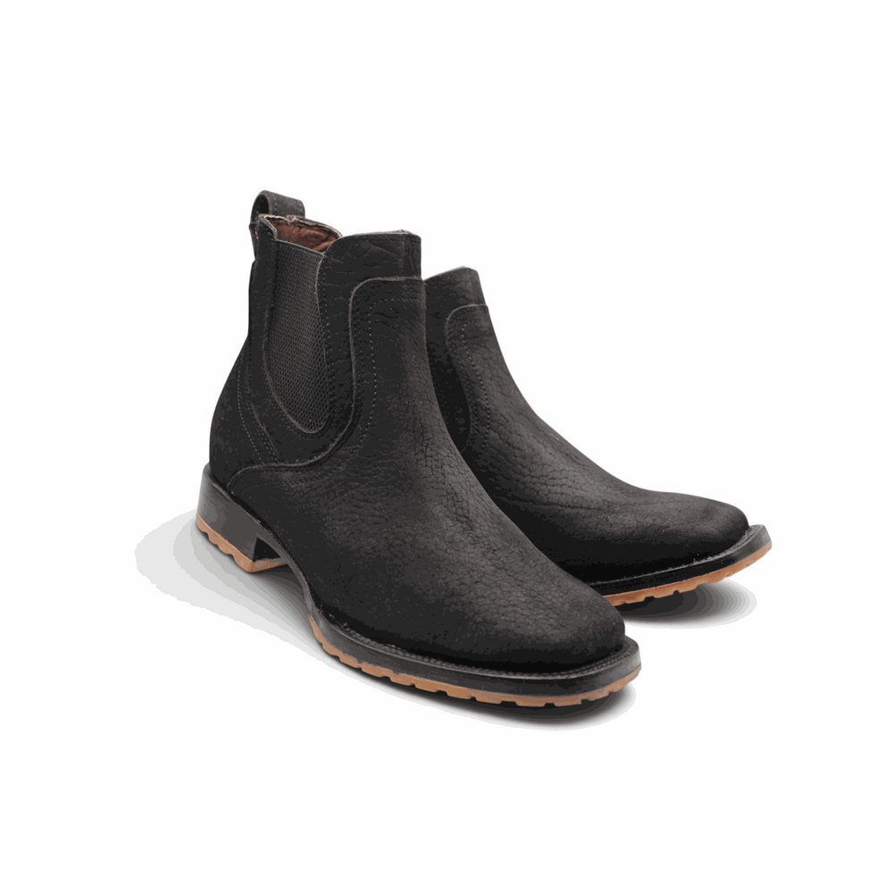 Hooch Boots Mens Square Toe Botin Black – Bull Shoulder Leather Rubber Sole Western Boots