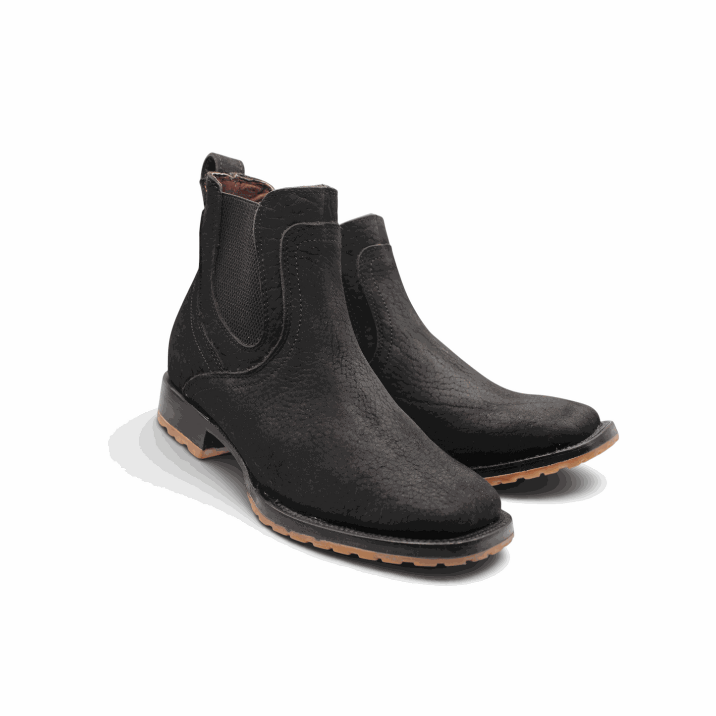 Hooch Boots Mens Square Toe Botin Black – Bull Shoulder Leather Rubber Sole Western Boots