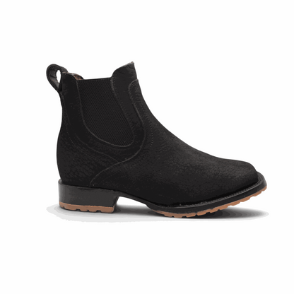 Hooch Boots Mens Square Toe Botin Black – Bull Shoulder Leather Rubber Sole Western Boots