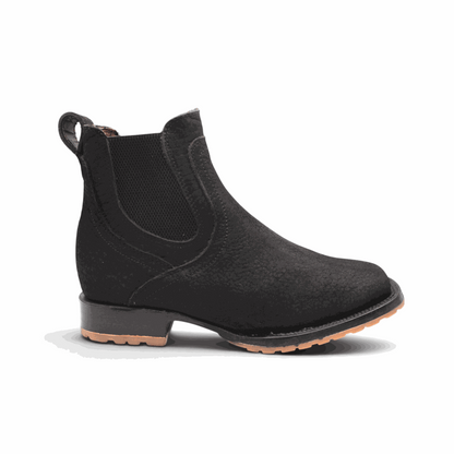 Hooch Boots Mens Square Toe Botin Black – Bull Shoulder Leather Rubber Sole Western Boots