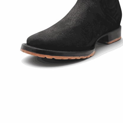 Hooch Boots Mens Square Toe Botin Black – Bull Shoulder Leather Rubber Sole Western Boots