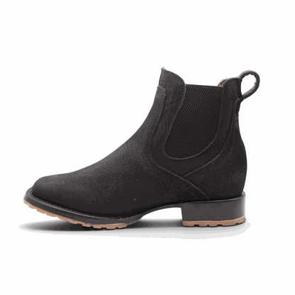 Hooch Boots Mens Square Toe Botin Black – Bull Shoulder Leather Rubber Sole Western Boots