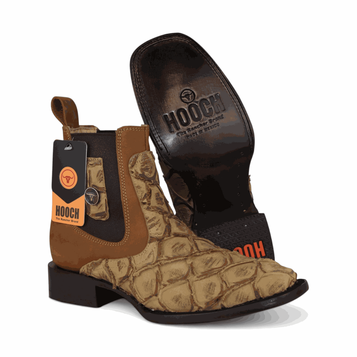 Hooch Boots Mens Pirarucu Print Botin Boots Orix – Square Toe Genuine Leather