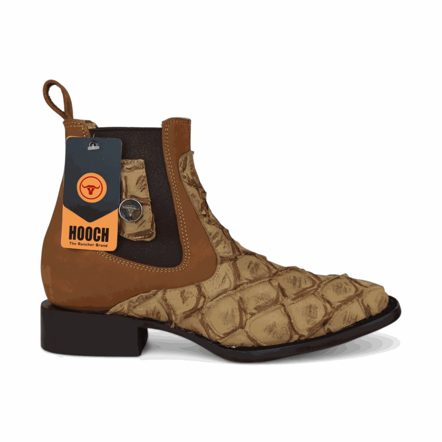 Hooch Boots Mens Pirarucu Print Botin Boots Orix – Square Toe Genuine Leather