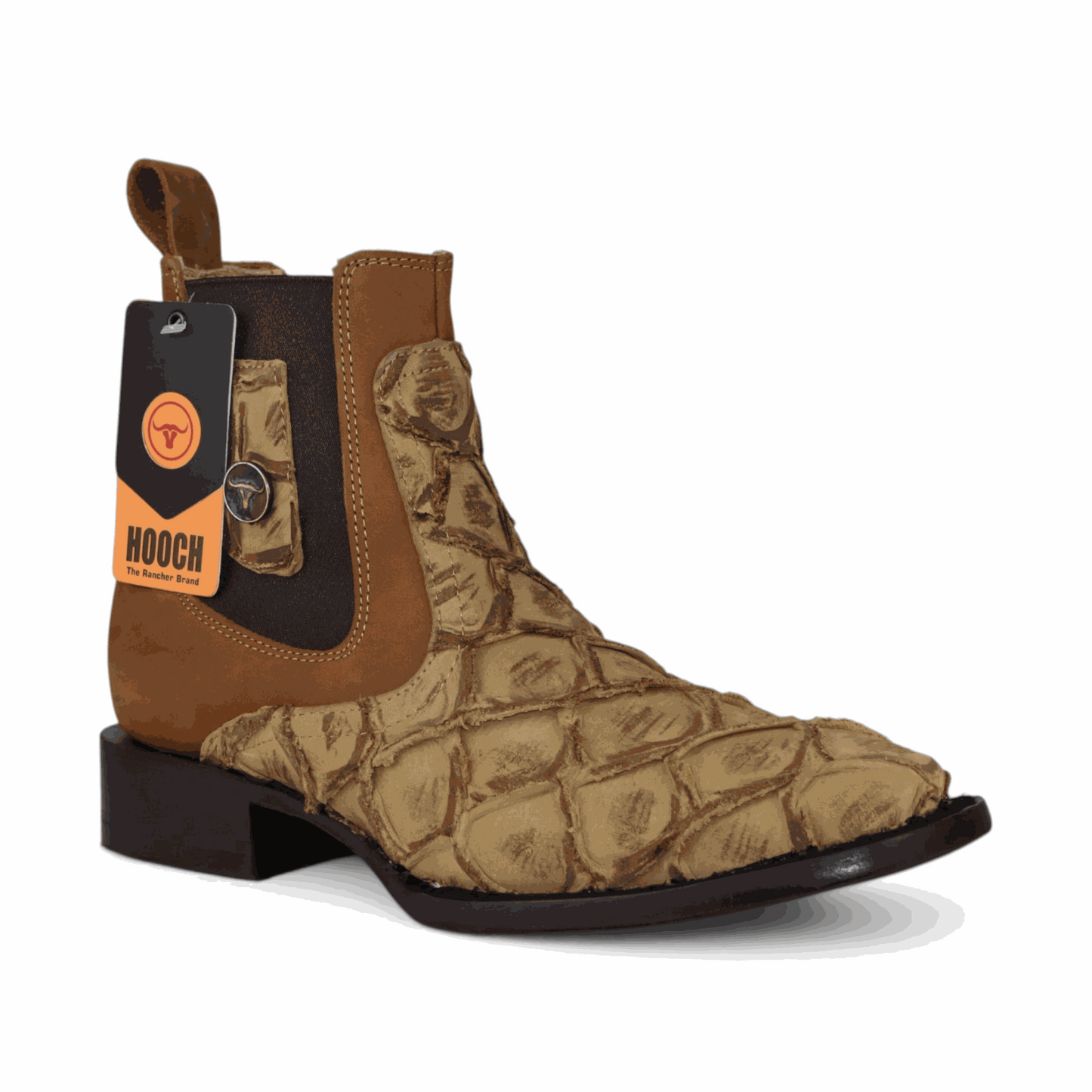Hooch Boots Mens Pirarucu Print Botin Boots Orix – Square Toe Genuine Leather