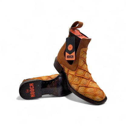 Hooch Boots Mens Honey Exotic Print Western Botin Boots– Embossed Leather Wide Square Toe