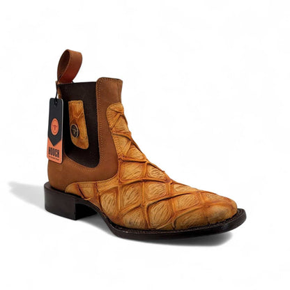 Hooch Boots Mens Honey Exotic Print Western Botin Boots– Embossed Leather Wide Square Toe