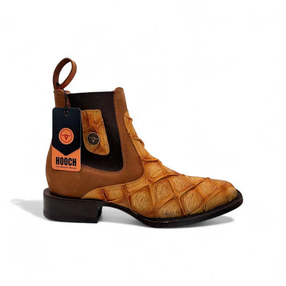 Hooch Boots Mens Honey Exotic Print Western Botin Boots– Embossed Leather Wide Square Toe