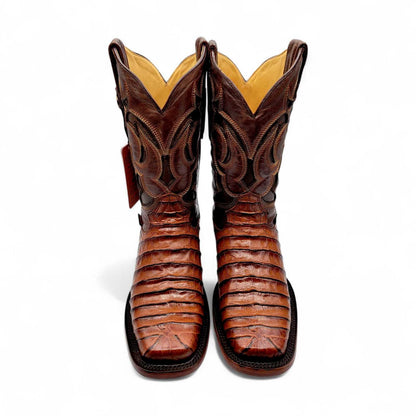 Hooch Boots Mens Caiman Belly Print Boots Cognac – Square Toe Genuine Leather