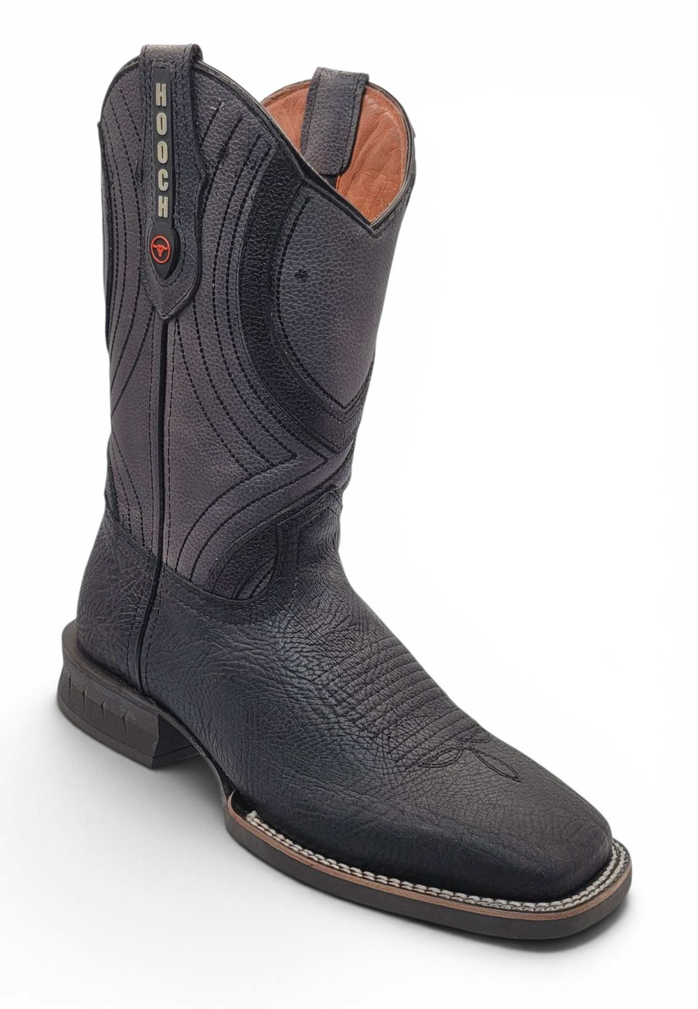 Mens Genuine Bull Shoulder Boot Black – Square Toe Rubber Sole Western Boot H520515