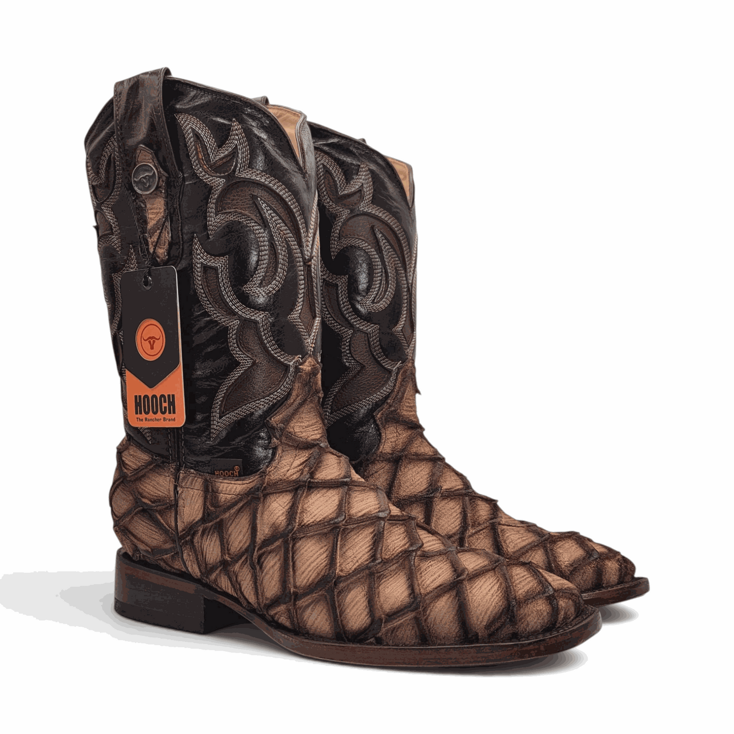 Hooch Boots Mens Pirarucu Print Boot Orix – Nobuck Leather Square Toe Western Boots