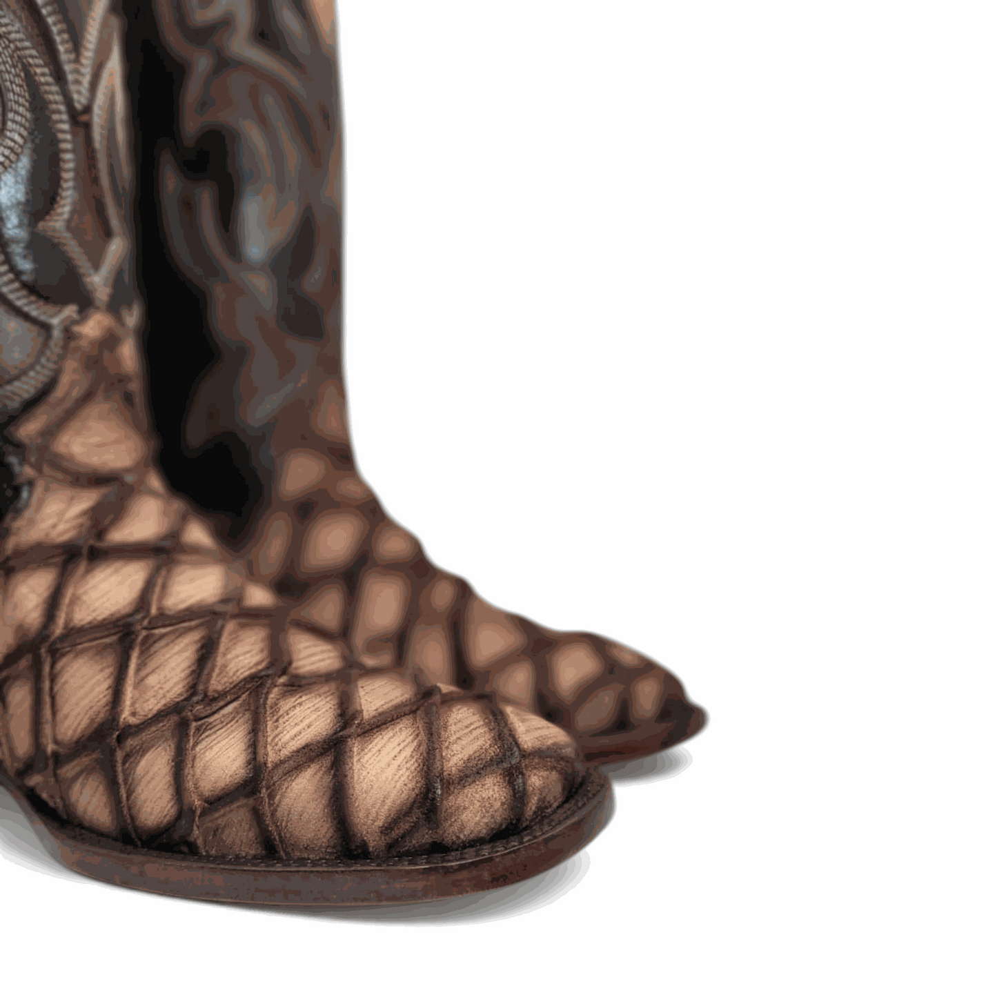Hooch Boots Mens Pirarucu Print Boot Orix – Nobuck Leather Square Toe Western Boots