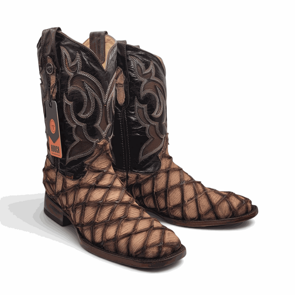 Hooch Boots Mens Pirarucu Print Boot Orix – Nobuck Leather Square Toe Western Boots