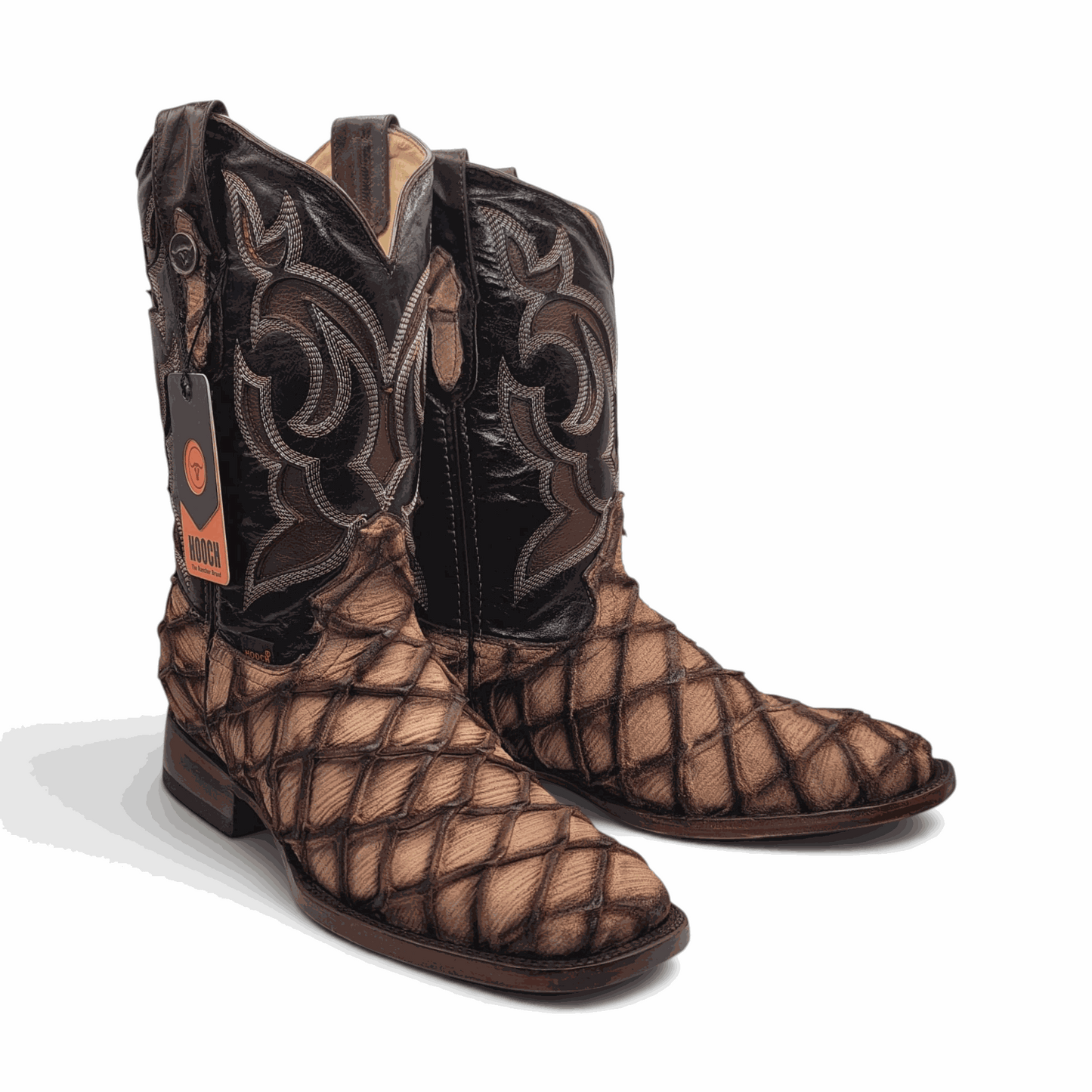 Hooch Boots Mens Pirarucu Print Boot Orix – Nobuck Leather Square Toe Western Boots