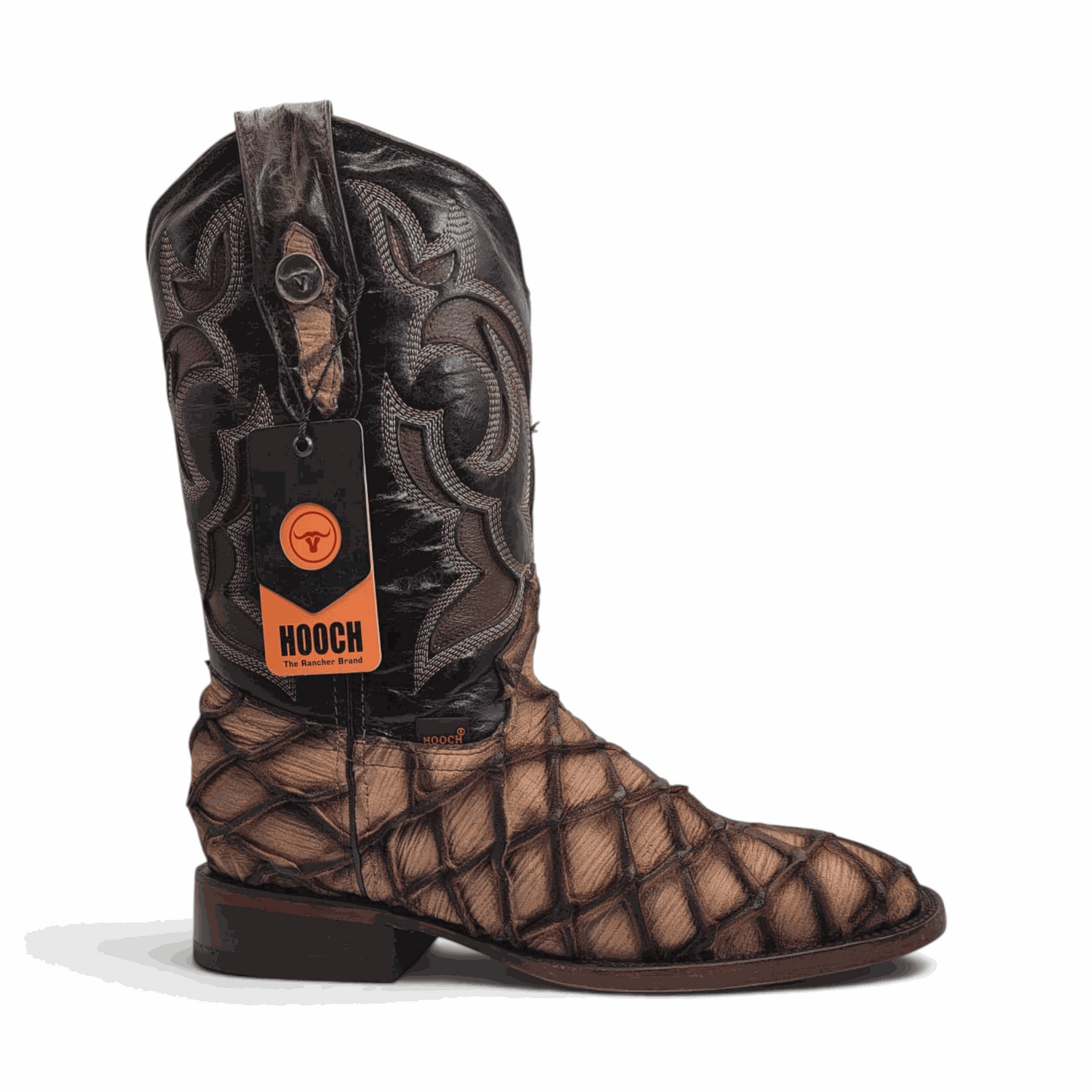 Hooch Boots Mens Pirarucu Print Boot Orix – Nobuck Leather Square Toe Western Boots