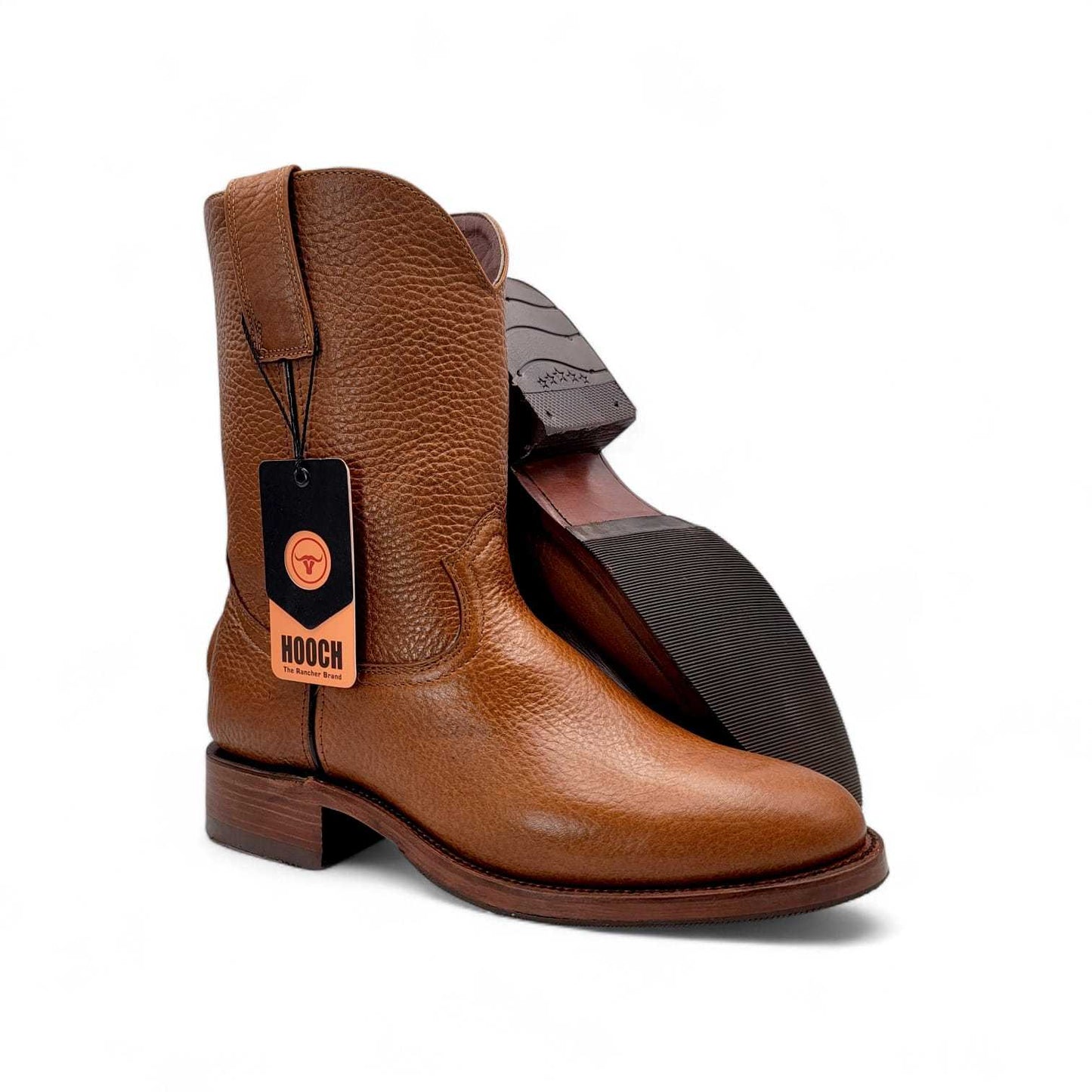 Hooch Boots Mens Roper Boot Honey – Soft Genuine Leather Round Toe Western Boots
