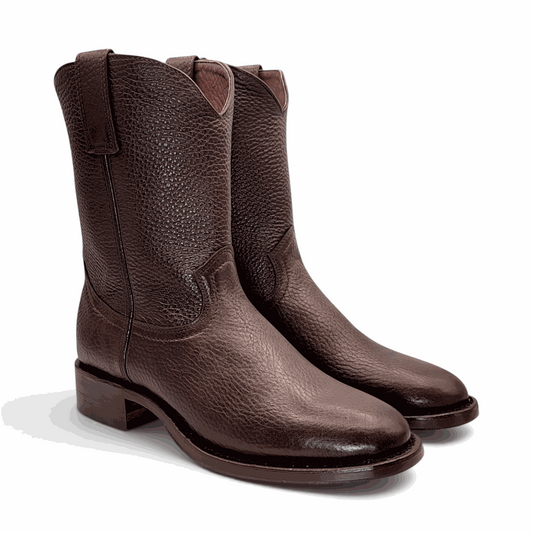 Hooch Boots Mens Roper Boot Brown – Soft Genuine Leather Round Toe Western Boots