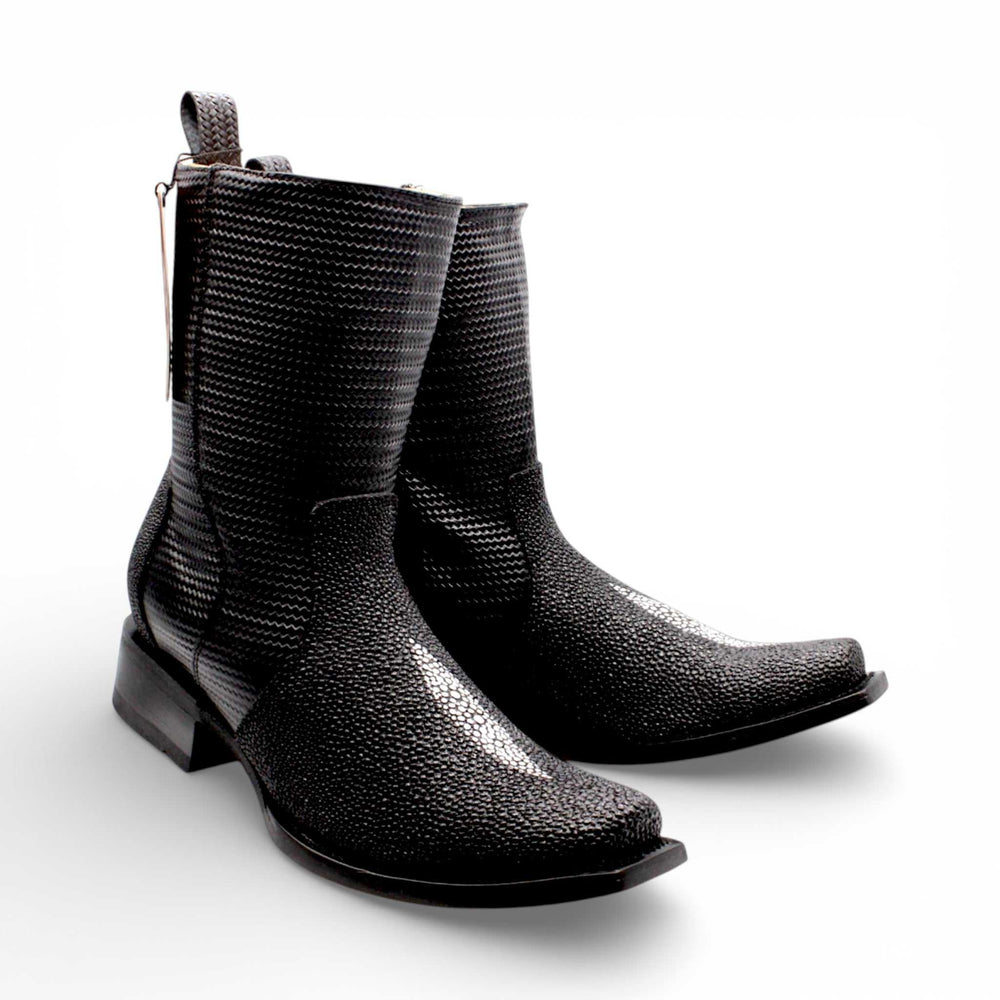 Hooch Boots Mens Dubai Toe Stingray Print Boots – Single Stone Zipper Western Boots
