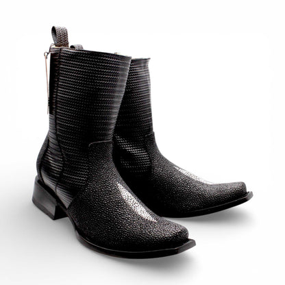 Hooch Boots Mens Dubai Toe Stingray Print Boots – Single Stone Zipper Western Boots
