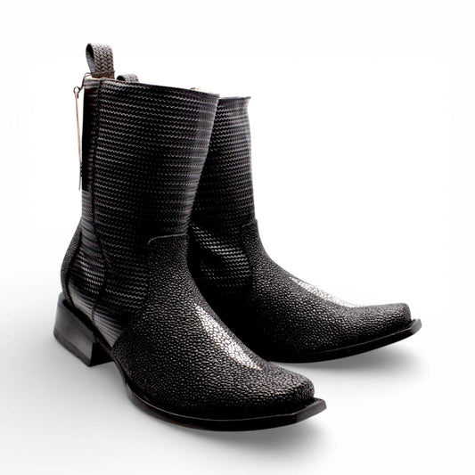 Hooch Boots Mens Dubai Toe Stingray Print Boots – Single Stone Zipper Western Boots