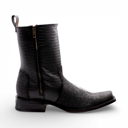 Hooch Boots Mens Dubai Toe Stingray Print Boots – Single Stone Zipper Western Boots