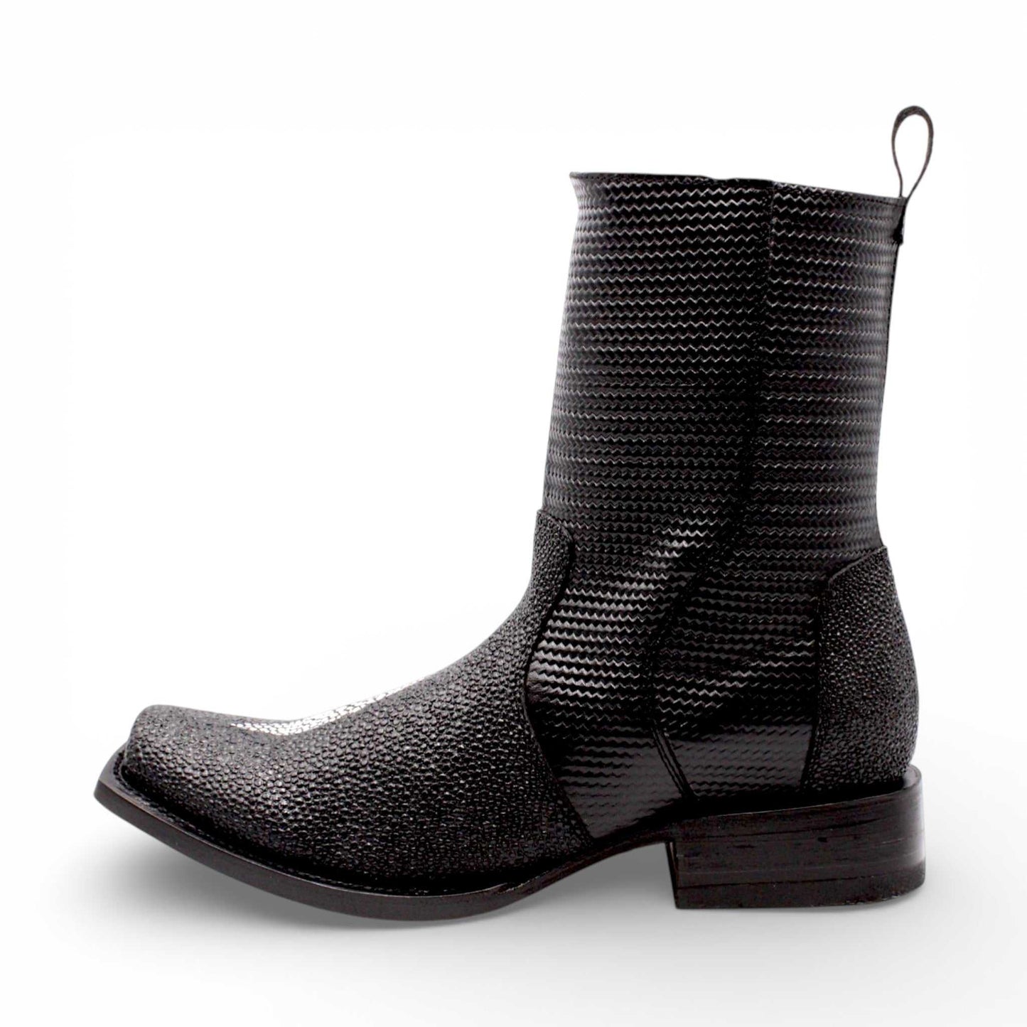 Hooch Boots Mens Dubai Toe Stingray Print Boots – Single Stone Zipper Western Boots