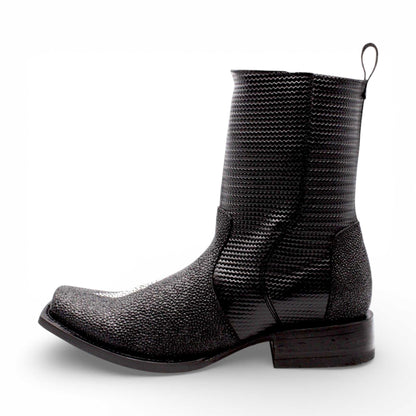 Hooch Boots Mens Dubai Toe Stingray Print Boots – Single Stone Zipper Western Boots